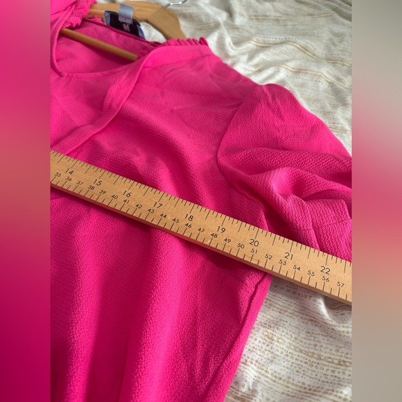 CeCe ruffle trim v-neck blouse puff short sleeve size large pink - Picture 6 of 7
